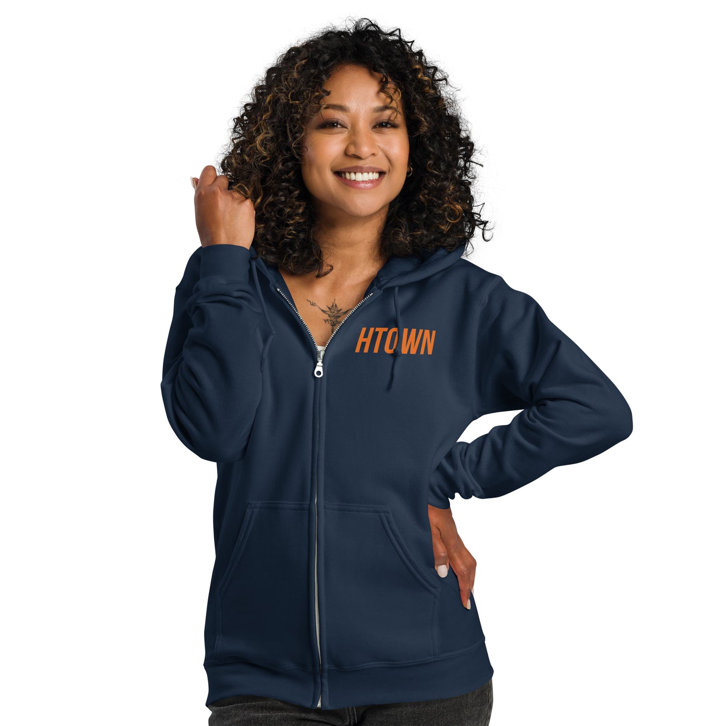 HTOWN Orange and Navy Unisex Heavy Blend Zip Hoodie