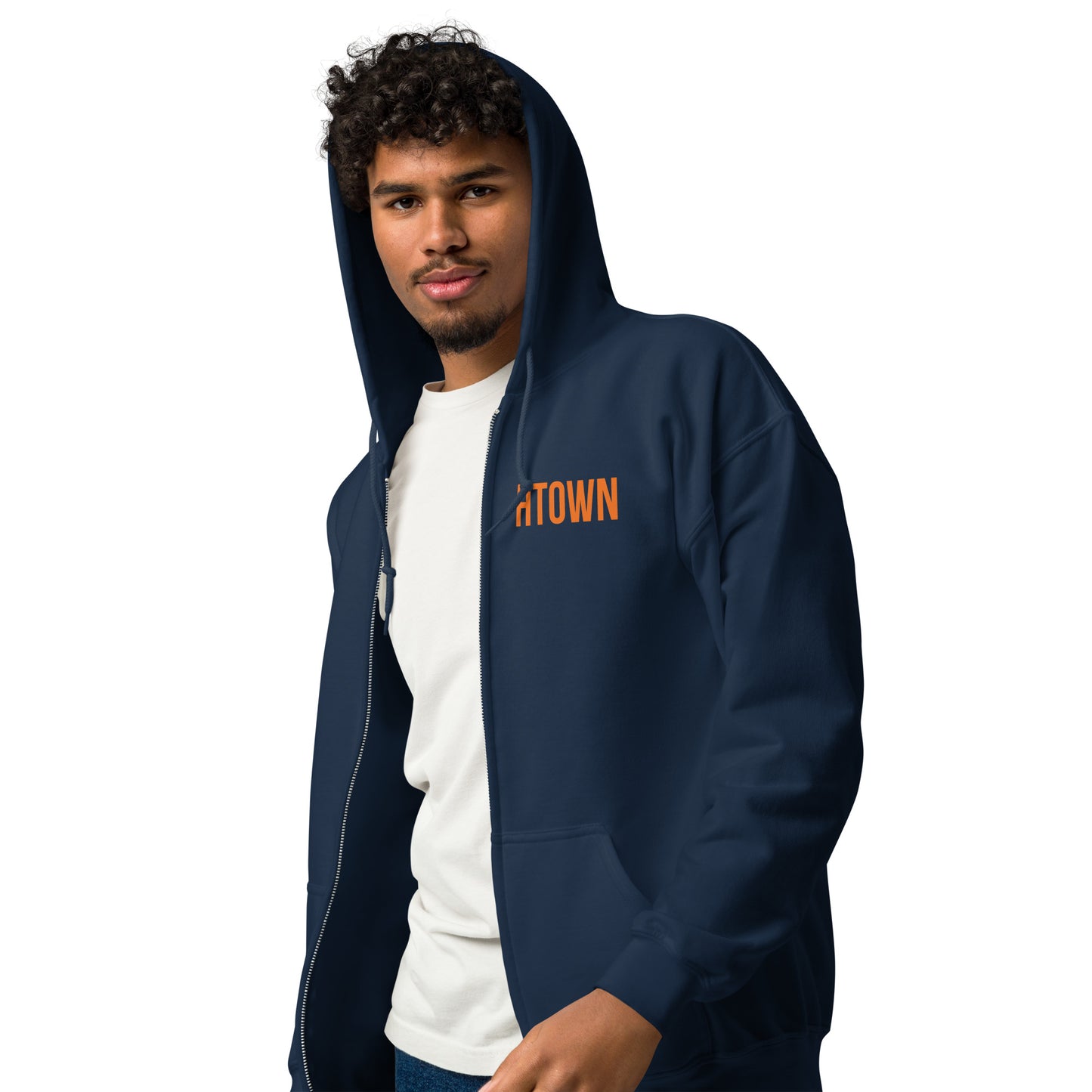 HTOWN Orange and Navy Unisex Heavy Blend Zip Hoodie